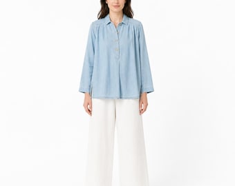 Cotton Relaxed Fit Top | Earthy Tones, Sustainable Blouse, Minimalist Style