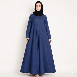 dress denim muslimah Modern Muslim Women's Relaxed Denim Maxi Dress