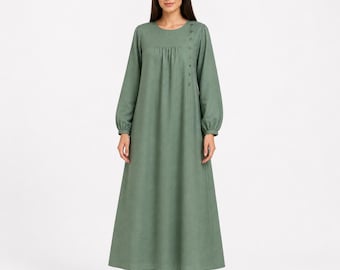 Abaya de algodón puro – Vestido maxi sostenible con bolsillos, bata minimalista de fabricación ética