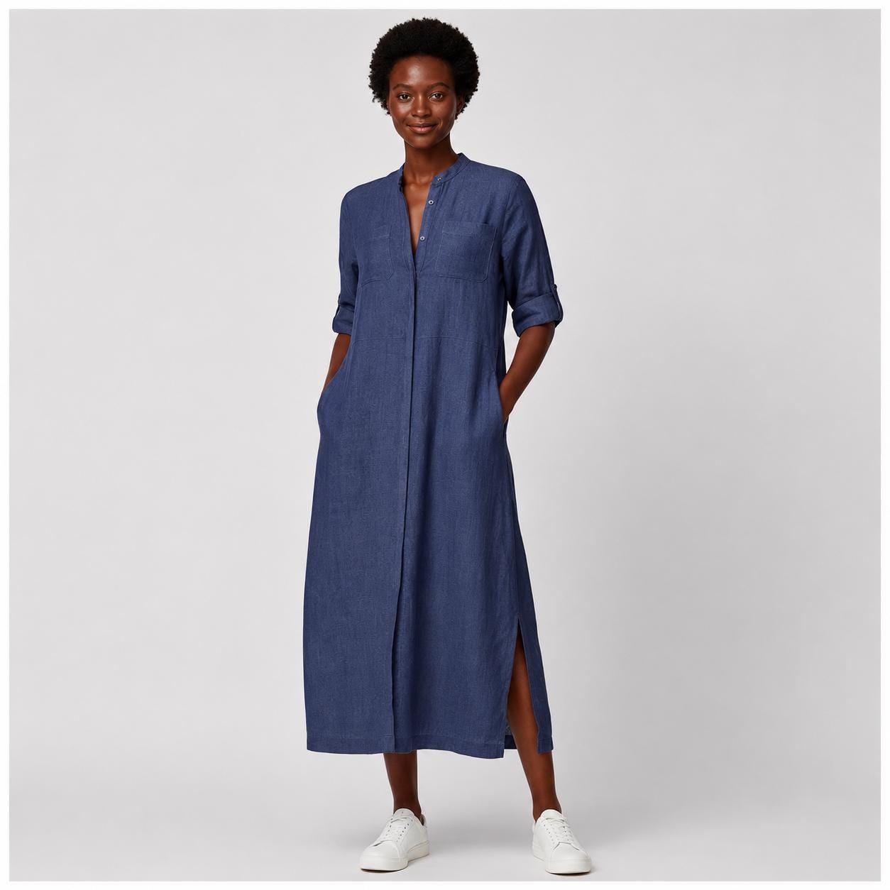 navy blue and brown dress Wool Dress – Soft, Breathable & Versatile Merino Wool Midi Dress – Woolx
