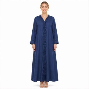 Abaya de Algodón Glaseado con Bolsillos – Vestido Maxi Modesto para Oración, Viaje y Comodidad Diaria