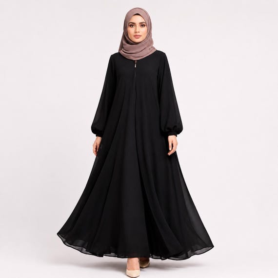 Elegant Black Poly Georgette Abaya