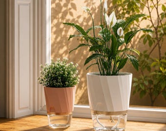 Self Watering Hydroponic Planter Transparent Double Layer Flower Pot