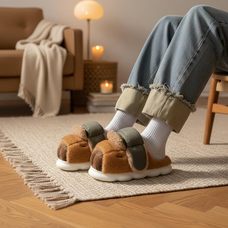 Capybara Cotton Slippers Women Men Plush Shoes Winter Spring Anti-Slip Couples Cozy Home Fluffy Footwear