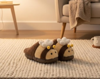 Bee Slippers, Plush Cotton, Anti-Slip Home Shoes