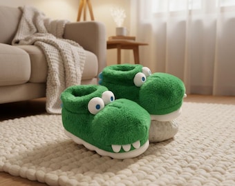 Winter Warm Shoes Fluffy Crocodile Slippers Soft Plush Thick Sole Indoor Boots
