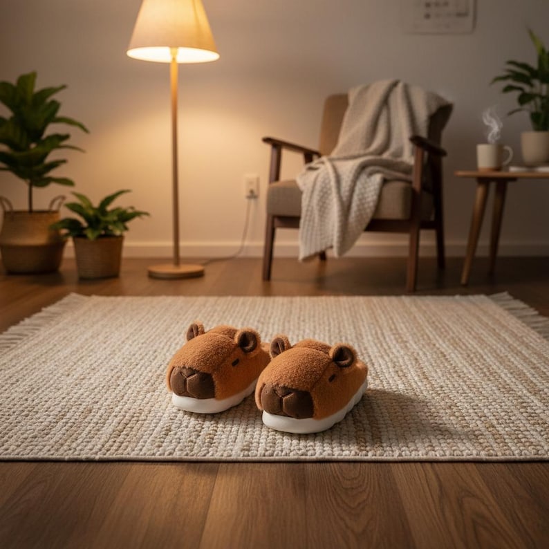 Capybara Cotton Slippers Women Men Plush Shoes Winter Spring Anti-Slip Couples Cozy Fluffy Indoor Footwear