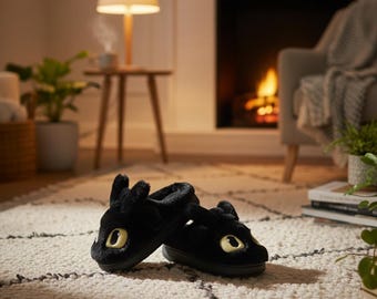 Cotton Slippers Winter Warm Fleece Plush Indoor Outdoor Non‑Slip Cartoon Shoes
