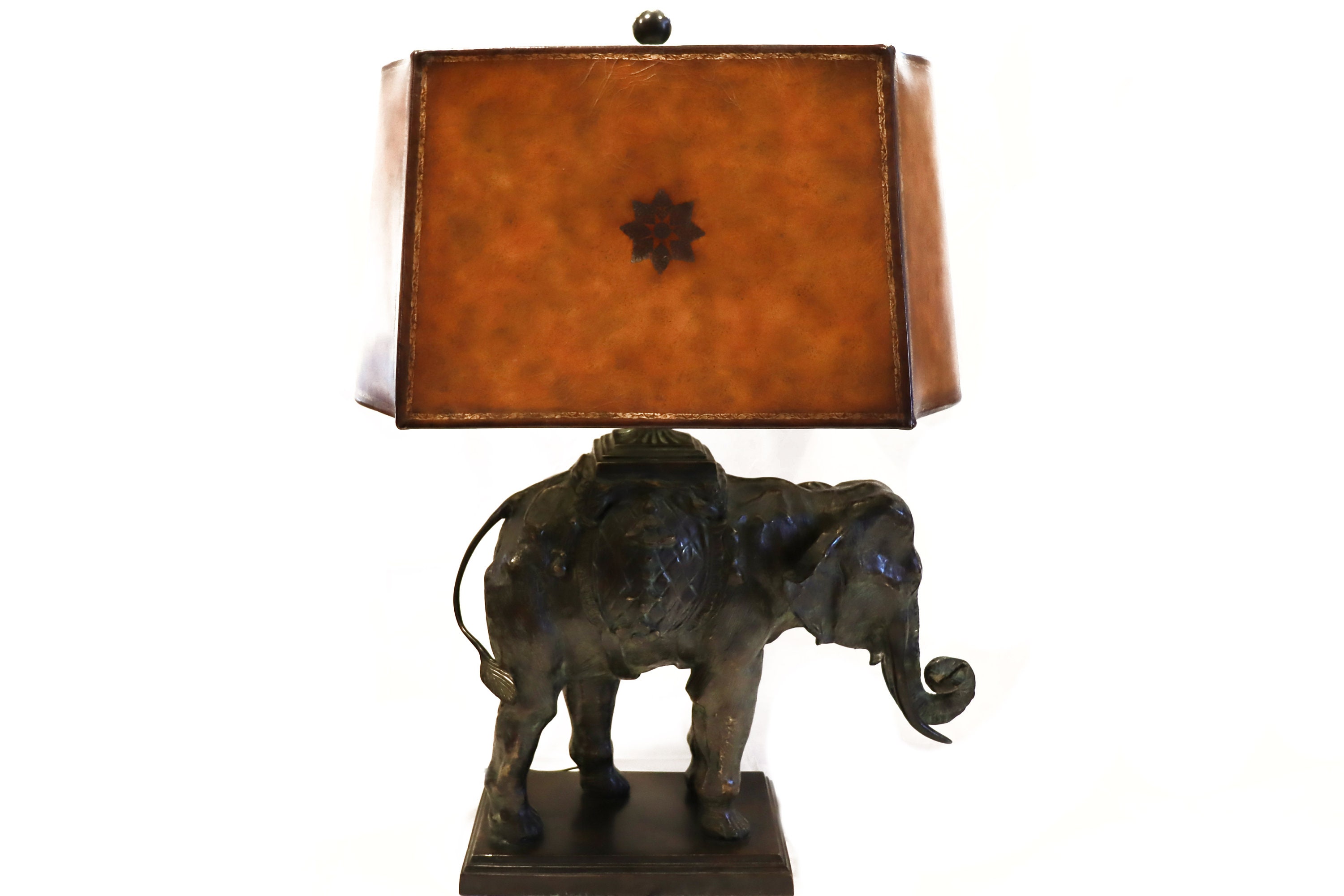 Maitland smith Cast Bronze Indian Elephant Lamp With Leather Shade