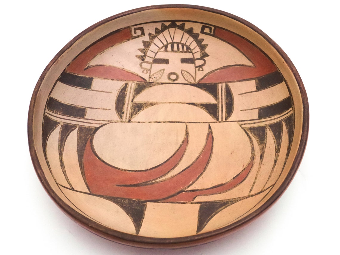 Vintage Hopi Pottery Pika Bowl Kachina Mask and Geometric Etsy