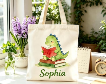 Bolsa de livros infantil personalizada, bolsa de lona com nome personalizado, tema de animais para leitura, ideal para guardar livros em viagens escolares, presente para meninas e meninos.