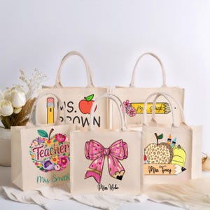 Personalized Teacher Cotton Canvas Tote Bag Gift for Teachers Teacher Life Tote Custom Teacher Appreciation Gift Bag Teacher Name Bag