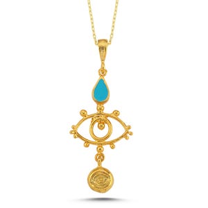 925k Silver Evil Eye Necklace, Good Luck and Protection Charm, Unique Design, Gift for Her