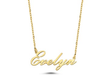 14k Gold Personalized Name Necklace, Custom Nameplate Jewelry, Dainty Gift for Her