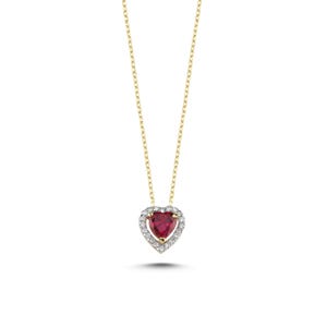 14k Solid Gold Diamond Ruby Heart Necklace, Symbolic Necklace Gift, Gift for Her