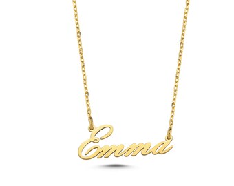 14k Gold Personalized Name Necklace, Custom Nameplate Jewelry, Dainty Gift for Her
