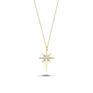 14k Solid Gold Diamond Star Necklace, Dainty Sparkling Pendant Jewelry, Gift for Her