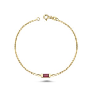 14k Solid Gold Ruby Bracelet, Dainty Luxury Gemstone Jewelry, Gift for Her