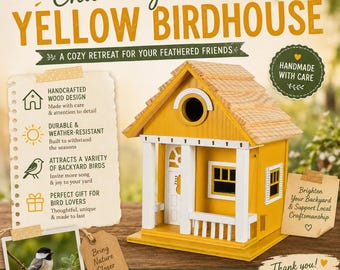 Handcrafted Yellow vivid bright Birdhouse with Front Porch • Wooden Bird House insektenhotel butterfly house bug hotel