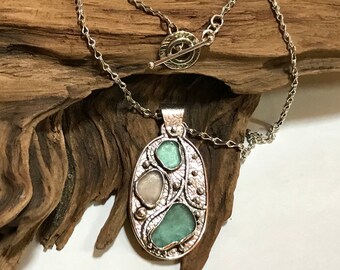 Sterling Silver Necklace with Beach stone Pendant