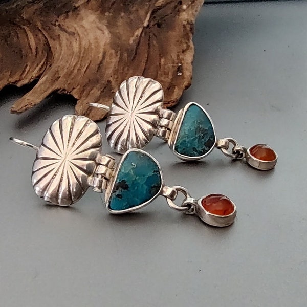 Turquoise and Amber Earrings, Artisan Earrings, Unique, Ooak, Gift for Her, Anniversary Gift, Birthday Gift