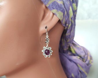 Orecchini in argento sterling ossidato con ametista: gioielli artigianali con pietre preziose