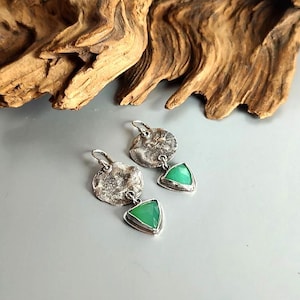 Chrysoprase Dangle Earrings: Oxidized Sterling Silver, Artisan Gemstone