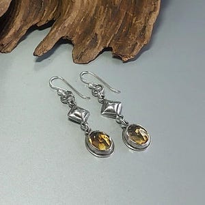Oxidized Sterling Silver Citrine Drop Earrings: Handmade Gemstone Jewelry