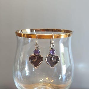 Oxidized Sterling Silver Amethyst Heart Earrings: Artisan Boho Style