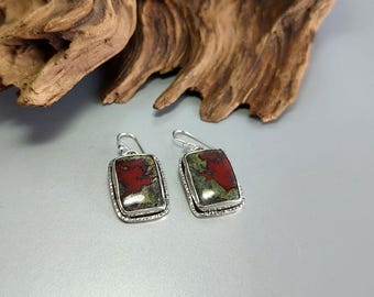 Oxidized Sterling Silver Dragon Blood Jasper Dangle Earrings