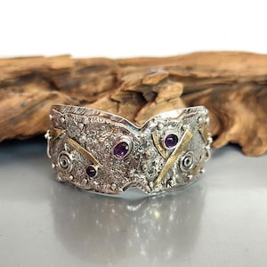 Mixed Metal Amethyst Armband: Sterling Silber 18K Gold Handwerker Schmuck