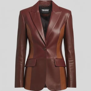 Womens Leather Blazer Burgundy