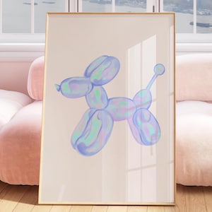 Retro blue wall art, manifestation art, aesthetic home decor, balloon animal art, girly art, teen girls custom art modern printable art