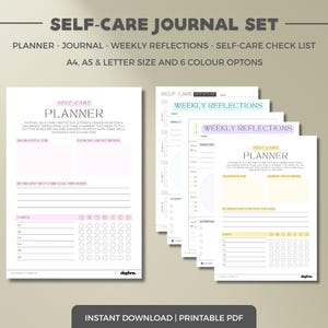Diario de autocuidado/Planificador imprimible - 6 opciones de color, tamaños A4, A5 y carta