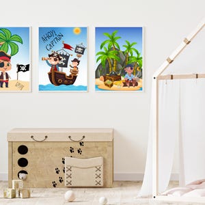 Pósteres de piratas para guardería - Láminas para guardería - Póster de piratas - Decoración de pared de piratas - Pósteres infantiles - Arte de pared para guardería - Juego de 3 pósteres de piratas