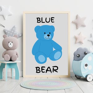 Póster de oso azul - Láminas de osos - Decoración infantil - Dormitorio infantil - Lámina para habitación infantil - Lámina para dormitorio - Pósteres infantiles - Arte de osos - Osos