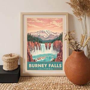 Burney falls California print - Burney Falls art - California print - travel poster - USA wall decor - gift for traveler - California poster