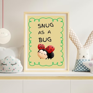 Lámina infantil "Acogedor como un insecto" - Láminas infantiles - Decoración infantil - Dormitorio infantil - Arte de mariquitas - Lámina infantil - Lámina de mariquitas - Pósters infantiles