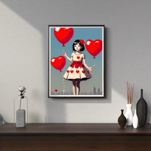 Banksy inspired red balloon art - banksy inspired poster - red balloon print - banksy red balloon art - girl holding red balloon poster