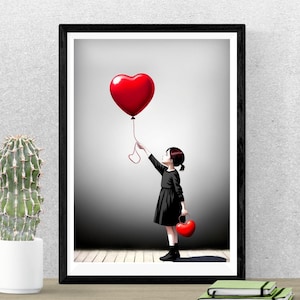 Banksy inspired red balloon art - banksy inspired poster - red balloon print - banksy red balloon art - girl holding red balloon poster