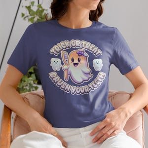 Chemise de dentiste Halloween, tee-shirt brosse Trick or Treat, design fantôme dentaire mignon, chemise dentaire fantôme mignon, tee-shirt brossez-vous les dents, tee-shirt brosse à dents