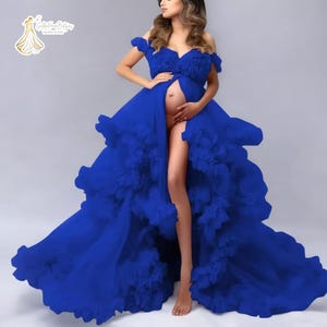 Suknia do sesji zdjęciowej ciążowej, sukienka z tiulu z odkrytymi ramionami, strój na baby shower, sukienka do ujawnienia ciąży, długa suknia ciążowa, wiosna lato Wielkanoc