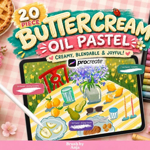 Buttercream Oil Pastel Procreate Brush : Realistic and Buttery Digital Pastel Texture for iPad and Digital Art