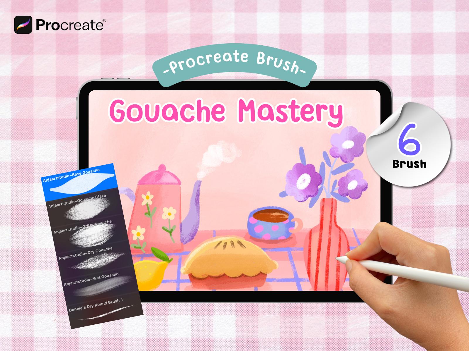 Set de pinceles de gouache para Procreate en iPad – Texturas de pintura realistas y cremosas para arte digital