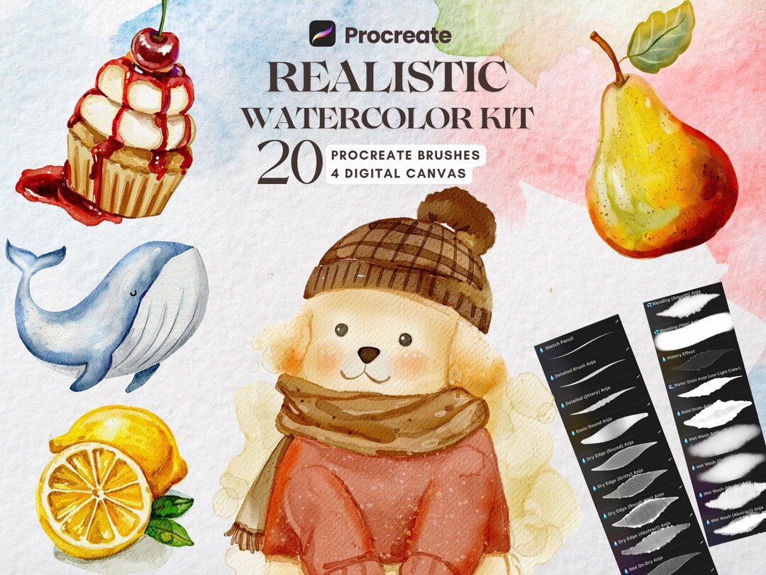 Realistic Procreate Watercolor Brush Set - Digital Watercolor Brushes ...