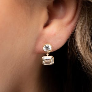 Diamant Fetisch Soho Kollektion, Diamanttropfen Ohrringe, Brilliantschliff mit Diamanttropfen im Smaragdschliff