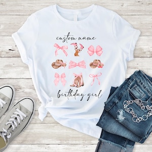 Custom Pink Cowgirl Boots Shirt, Western Graphic Tee For Girls, Coquette Country Concert Outfit, Cowgirl Birthday Gift