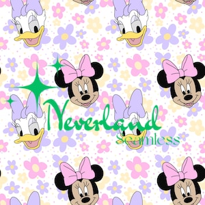 Daisy en Minnie naadloos, bloemen naadloos, Magical Friends Girly naadloos