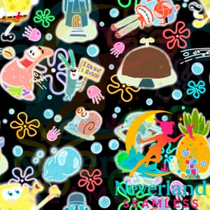 Catchin’ Bubbles Seamless, SpongeBob Seamless, Bikinni Bottom Seamless, Nickelodeon Seamless, Neon Lights SpongeBob SquarePants