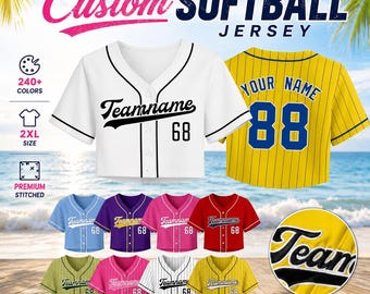 Custom Crop Baseball Jersey with Personalized Name Number Summer Short Sleeve Sporty Crop Top,Women Girls Cheering jersey, Game Day Shirt